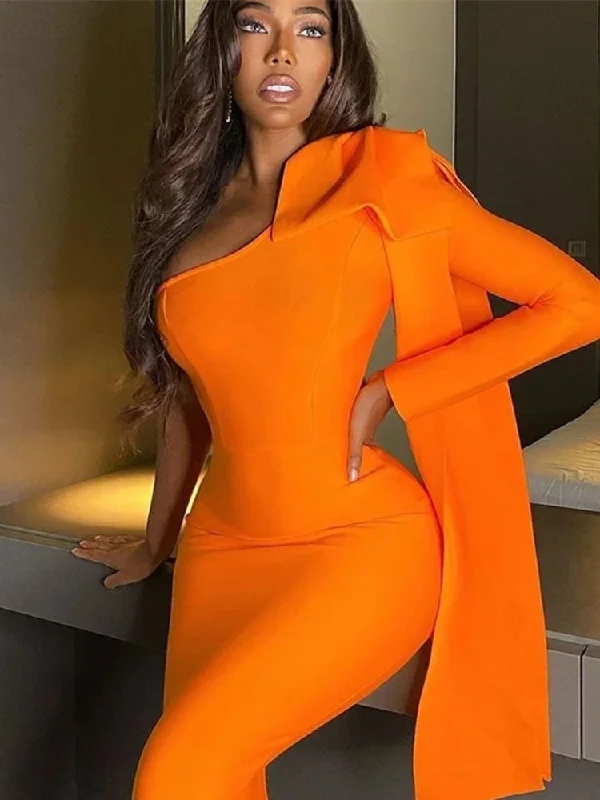 Womens Long Sleeve Bowknot Evening Midi Dress