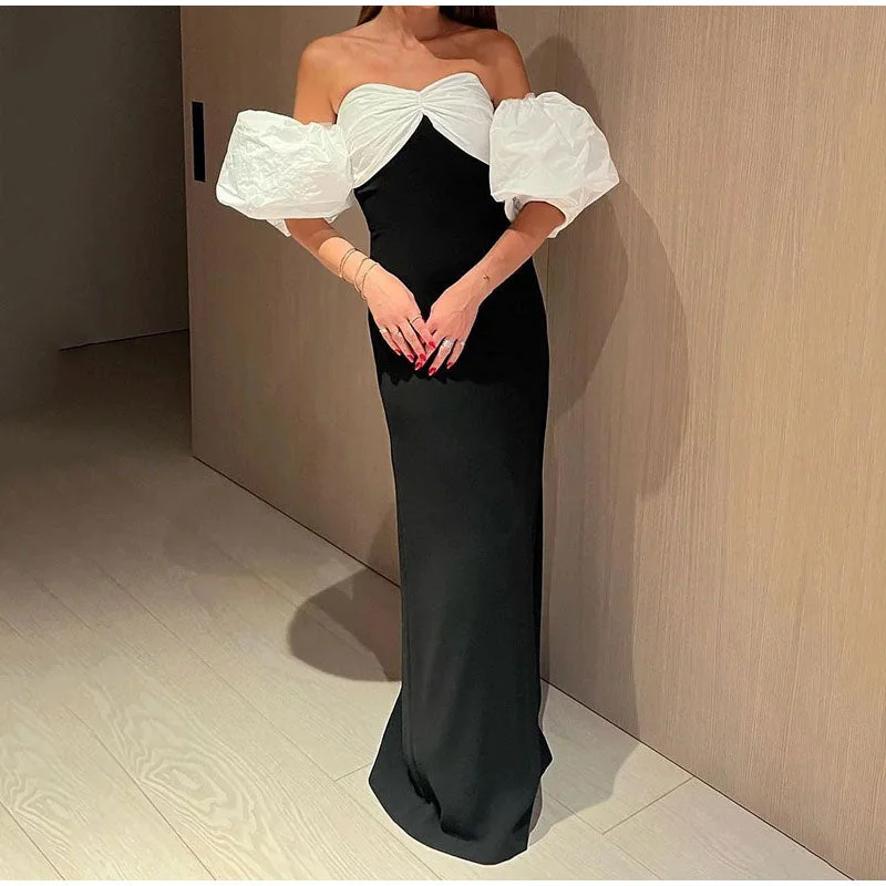 Women's Pleated Slash Neck Off Shoulder Backless Maxi Dress