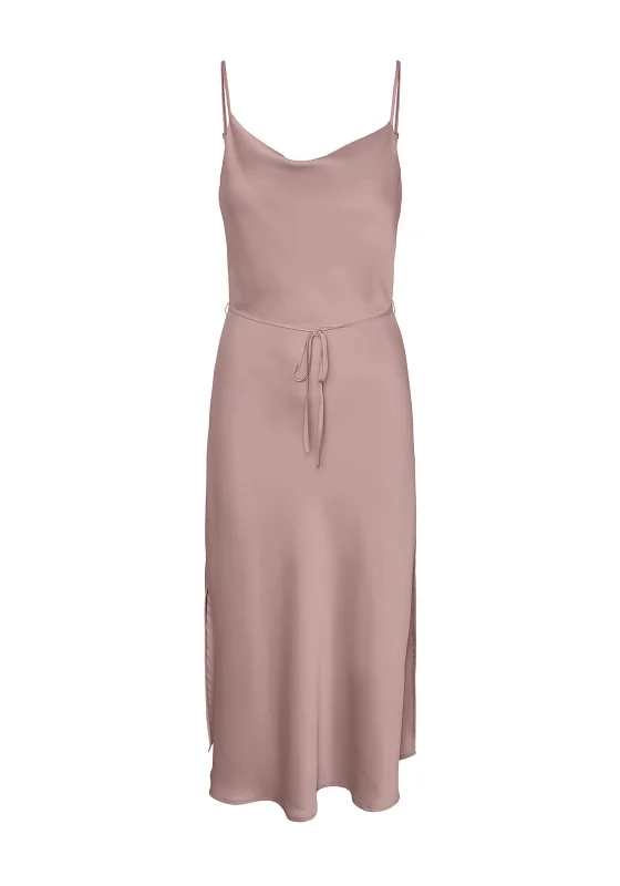 Y.A.S Thea Satin Slip Midi Dress, Pale Mauve