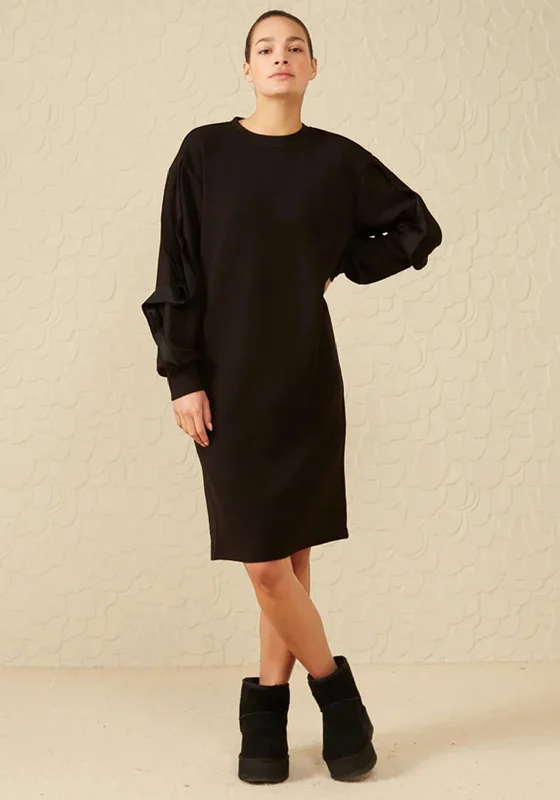 YAYA Round Neck Sweater Midi Dress, Black