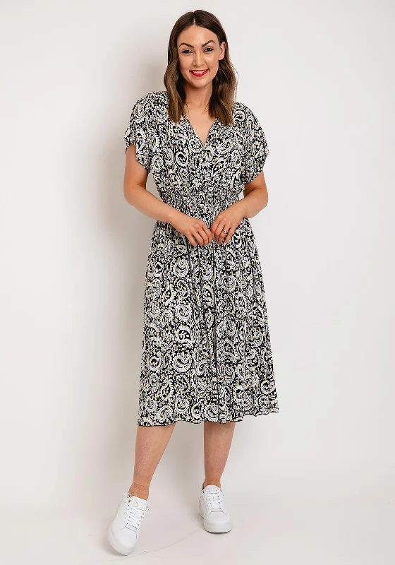 Serafina Collection One Size Paisley Print Midi Dress, Black & White