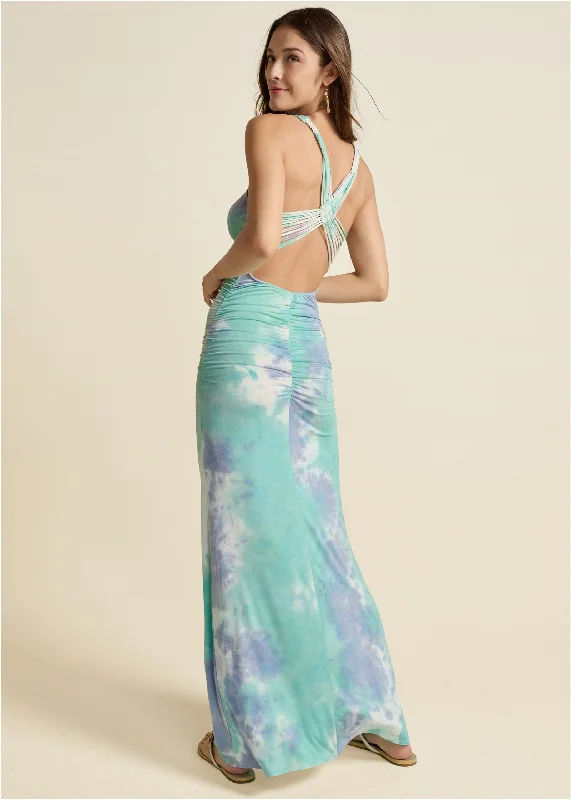 Exclusive Deals Strappy Back Maxi Dress - Blue Multi