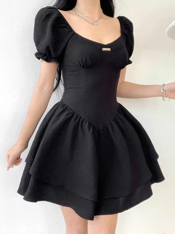 Black Puff Sleeve Corset Mini Dress