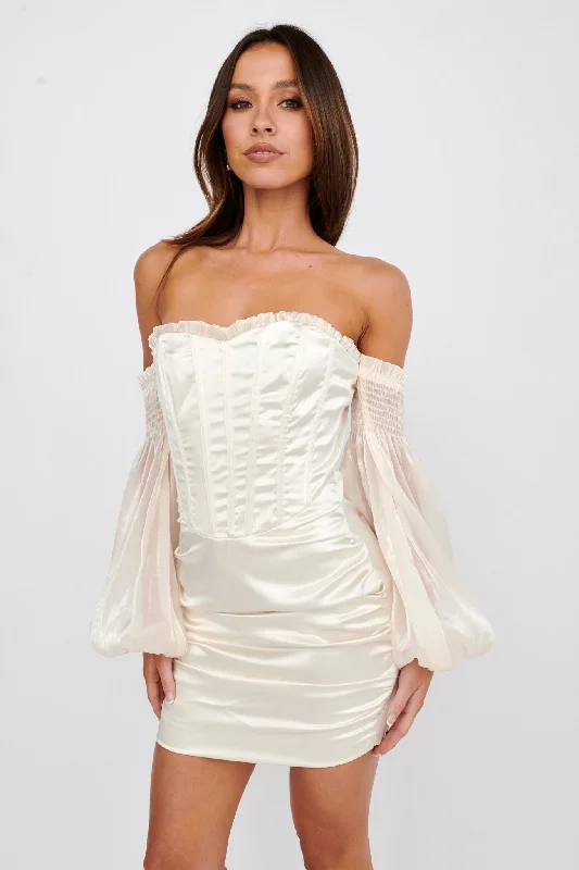 Dance The Night Corset Bodice Mini Dress Cream