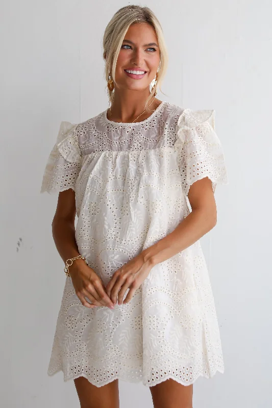 Super Price Drop FINAL SALE - Goddess Aura Ivory Eyelet Mini Dress