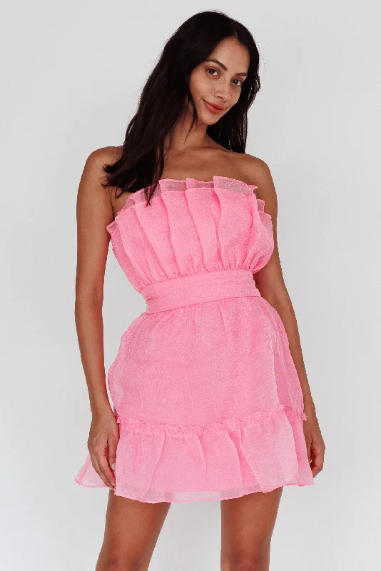 Marisela Strapless Frill Hem Mini Dress Peony Pink