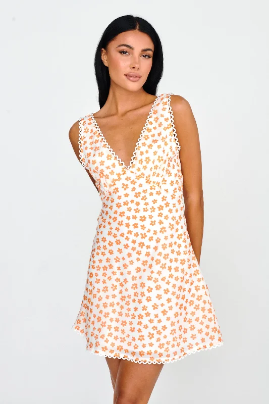 Miss Divine V-Neck Sun Dress Flower Tangerine