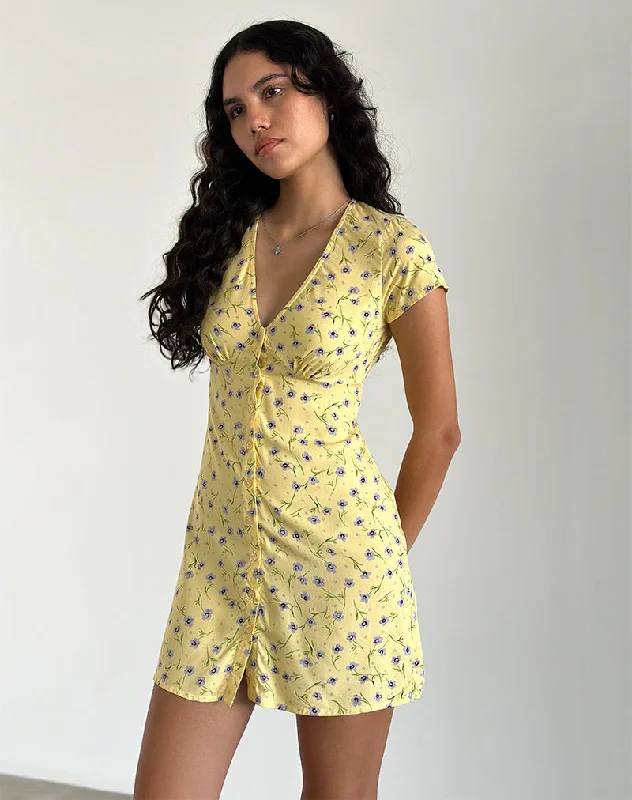 Weekend Bonanza Omoni Mini Dress in Wild Flower Lemon Drop
