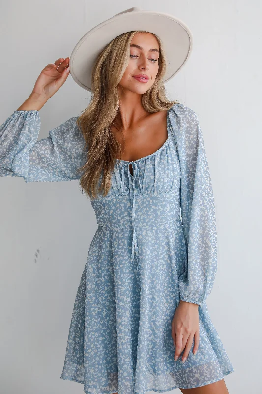 Weekend Specials Galore FINAL SALE - Passionate Aura Dusty Blue Floral Mini Dress