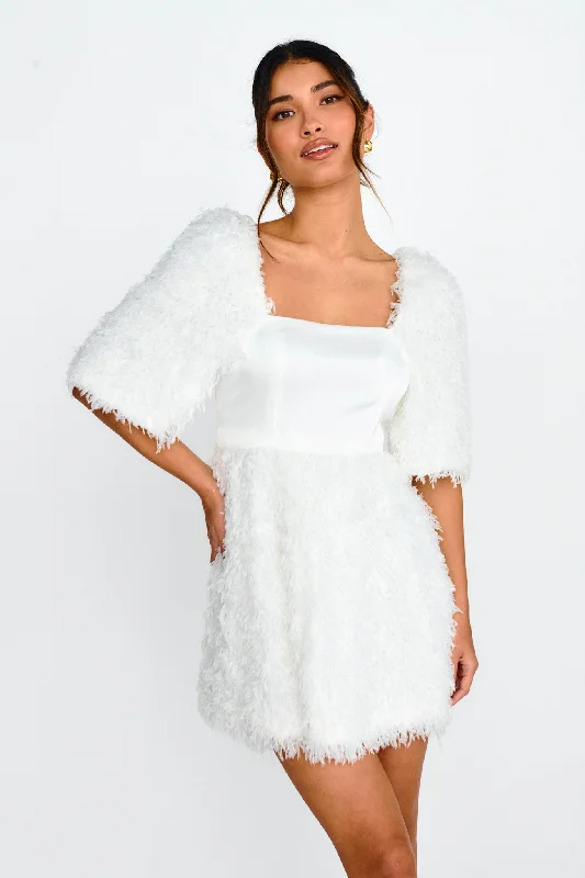 Snowflake Fuzzy Mini Dress Off White