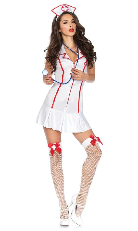 Bad Medicine <br><span>White Red Short Sleeve V Neck Zip Bodycon Ruffle Mini Dress Halloween Costume</span>