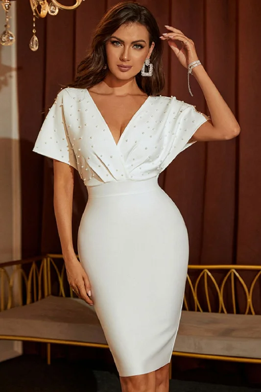 Beaded Dolman Sleeve Surplice Sexy Elegant Bodycon Dress