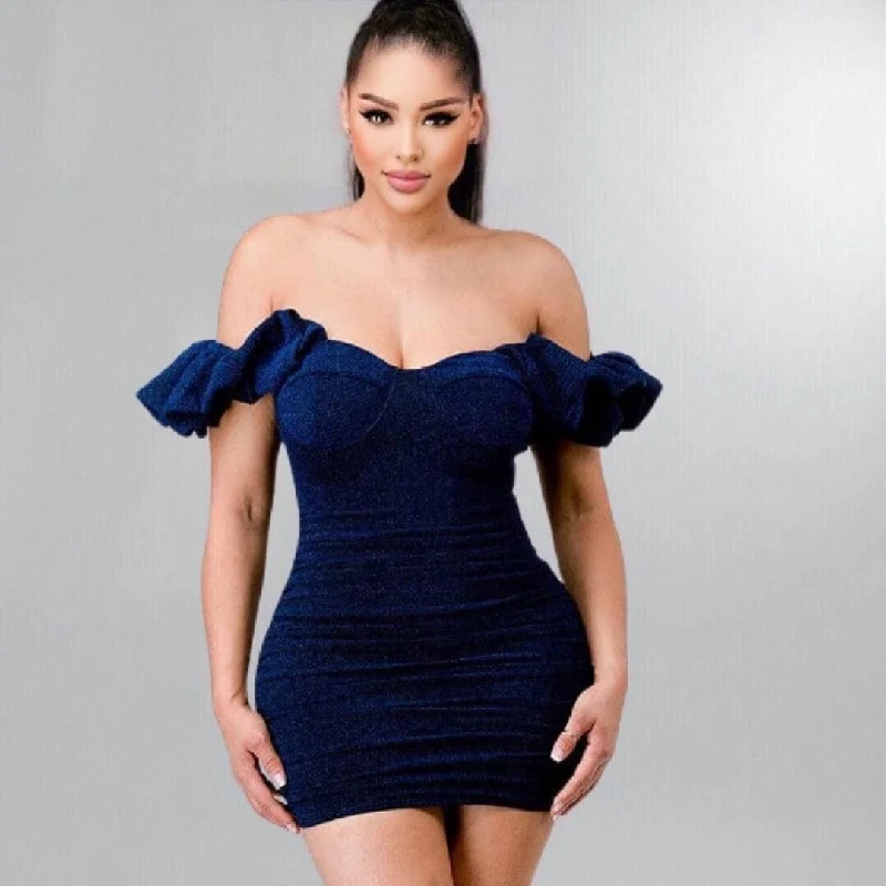 Ruched Off The Shoulder Bodycon Mini Dress