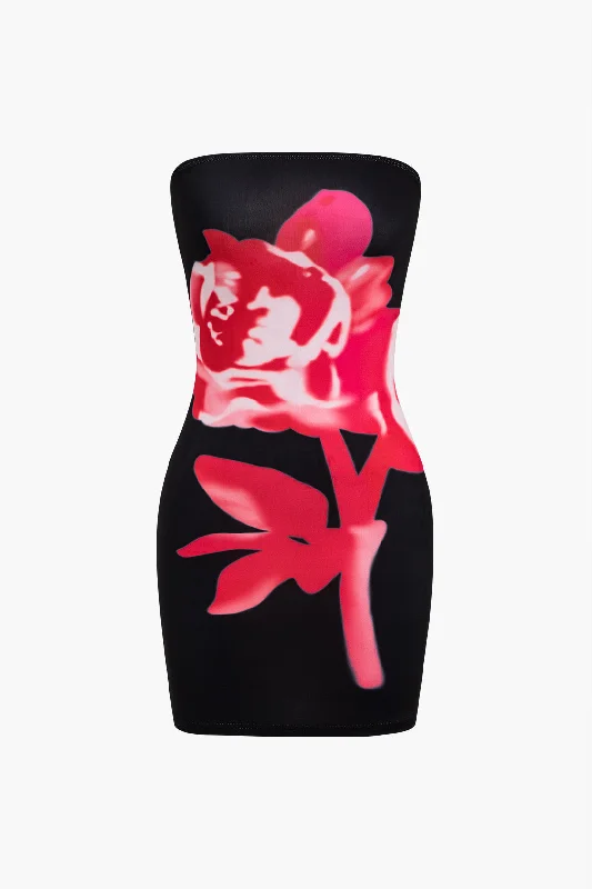 Floral Print Strapless Bodycon Mini Dress