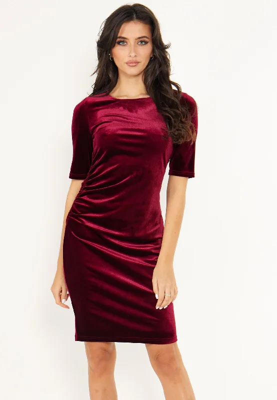 Velvet Mini Bodycon Dress in Burgundy