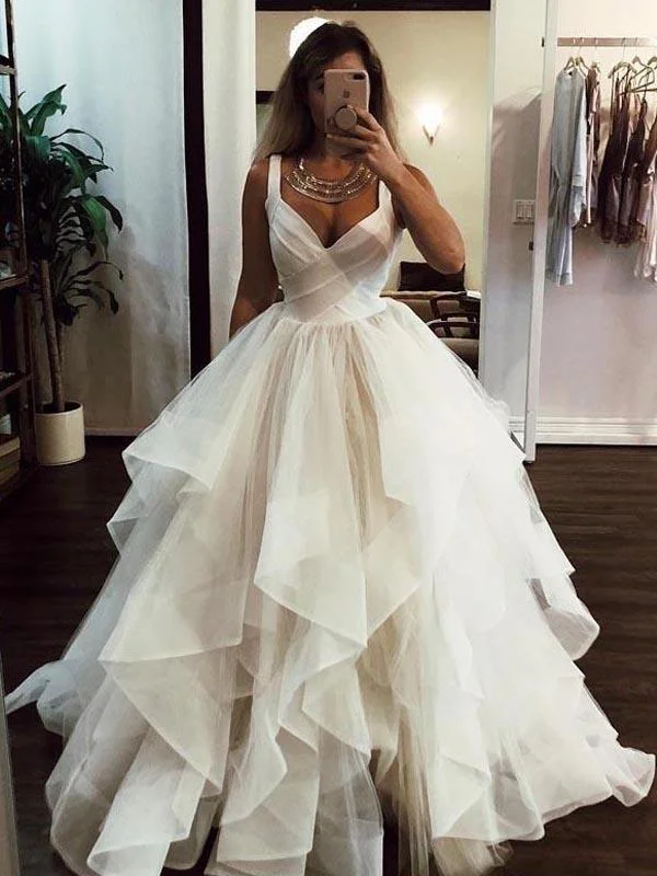 Ball Gown Wedding Dress with Straps Sexy Backless V Neck Tulle Bridal Gown 2022 YSJ1980