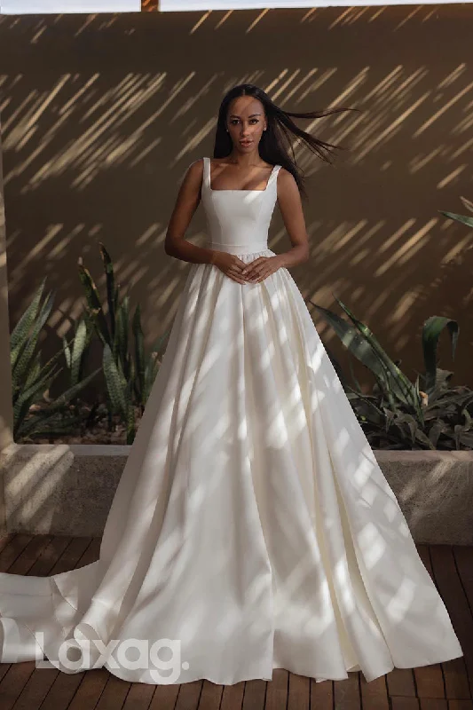 15711 - A Line Scoop Satin Elegant Wedding Dress with Court Train