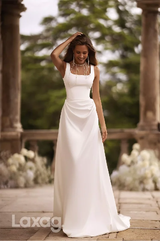 15727 - Unique Scoop Ruched Simple Boho Wedding Dress