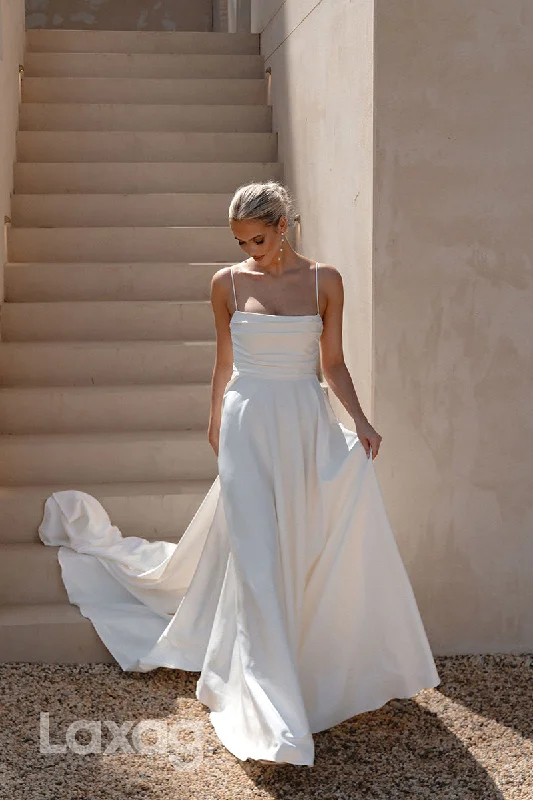 15734 - A line Spaghetti Straps Ruched Elegant Wedding Dress