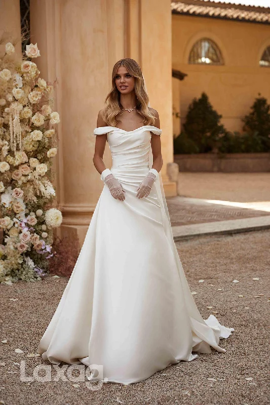 15746 - Off Shoulder Satin Drapped Mermaid Elegant Wedding Dress