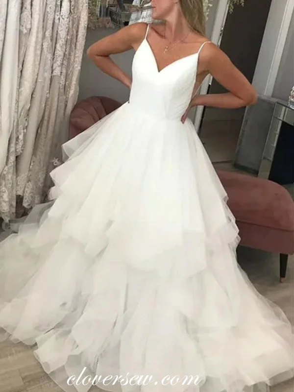 Ivory Tulle Spagthetti Strap Ruffles A-line Wedding Dresses,CW0120