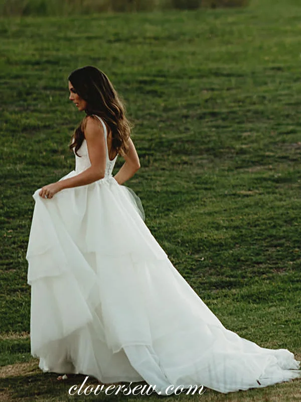 Light Ivory Tulle Applique Tiered A-line Country Wedding Dresses , CW0034