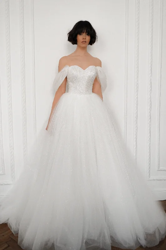 Off-The-Shoulder Shimmering Soft Tulle Wedding Dress Aleksis