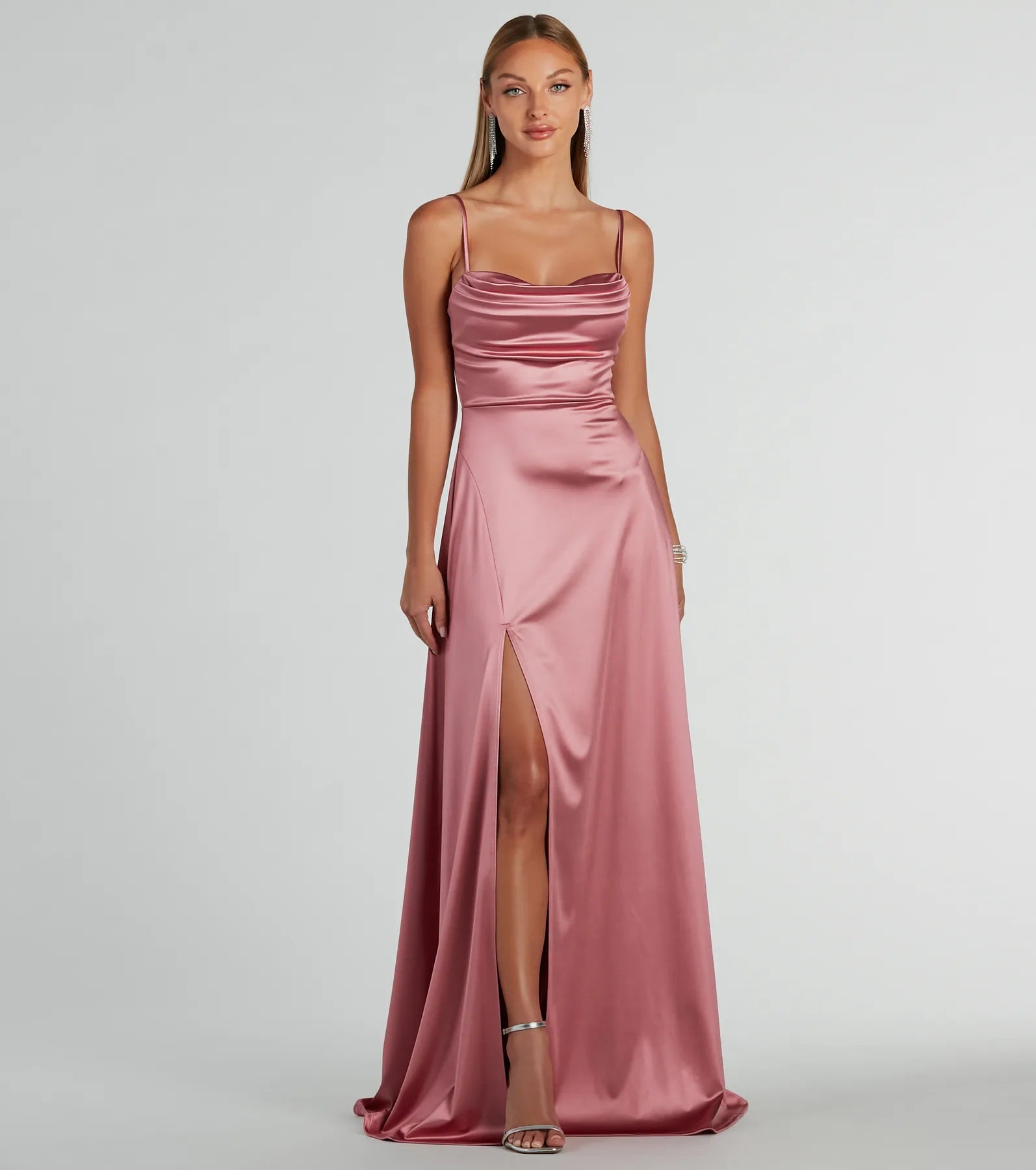 PLACEHOLDER - Marissa Formal Satin Cowl Neck Dress