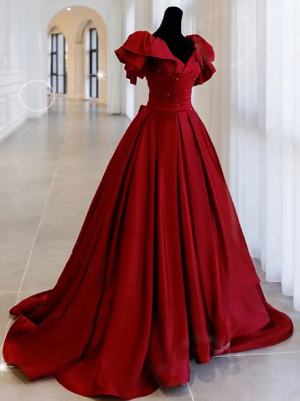 Simple Burgundy Satin Long Prom Dress Burgundy Long Evening Dress