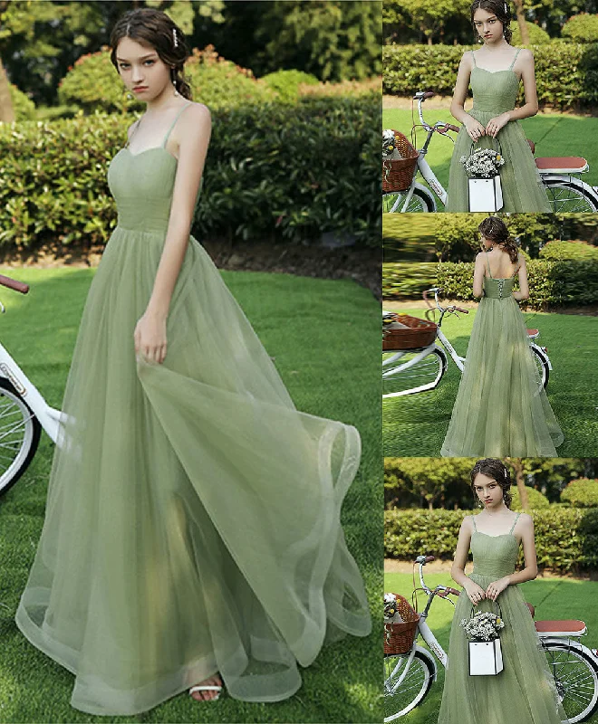 Simple Sweetheart Tulle Green Long Prom Dress Green Evening Dress