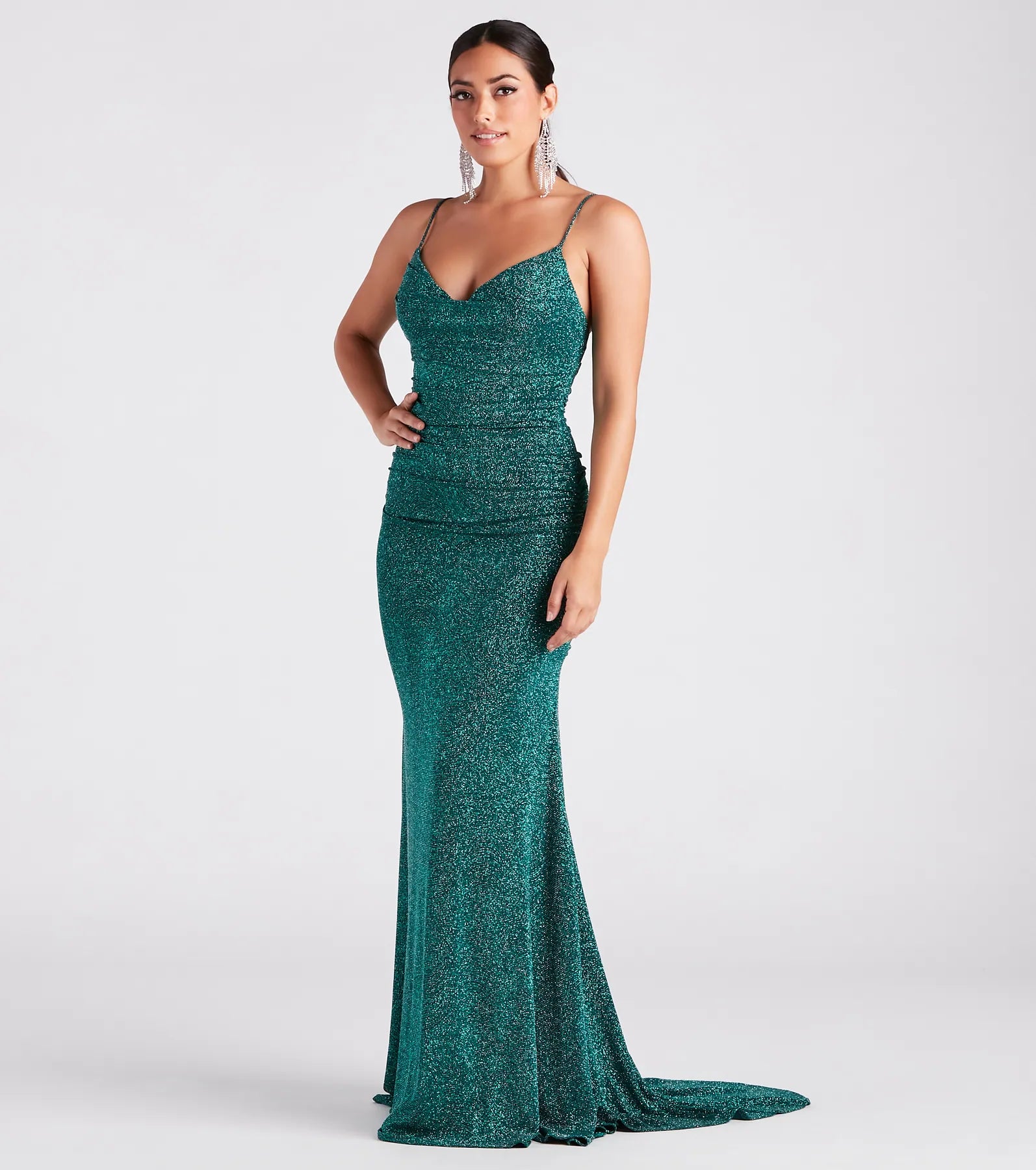 Tamora Formal Glitter Plunge Mermaid Dress